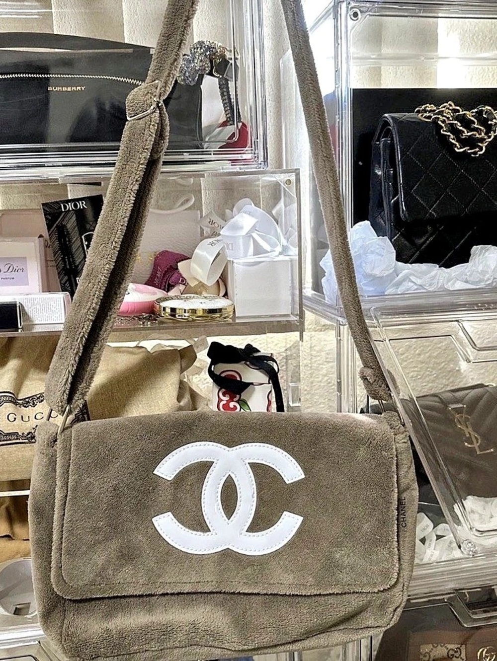 novelty suede Cloth Crossbody Bag Brown